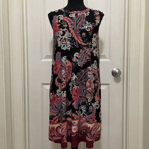 ALYX MIDI Dress Black Paisley Floral Print Vibrant Pockets Women's Petite Medium